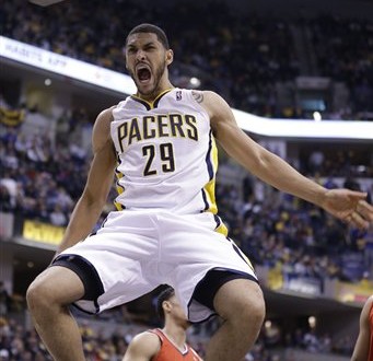 Jeff Pendergraph #29 of the Indiana Pacers dunks the ball during the game between the Indiana Pacers and the New York Knicks. (Photo by Ron Hoskins/NBAE via Getty Images)