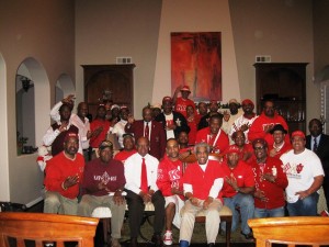 The members of Riverside Alumni Chapter celebrate Founders Day at Clayton home.  