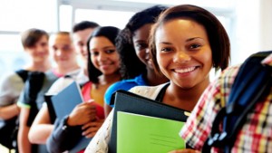 multiracial students standing in a row