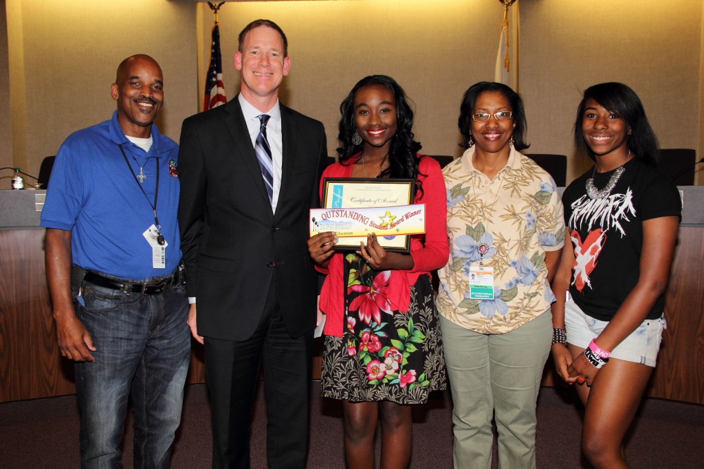 Noelle Lilley along with her Youth Pastor, San Bernardino Superintendent, her mother and her sister 