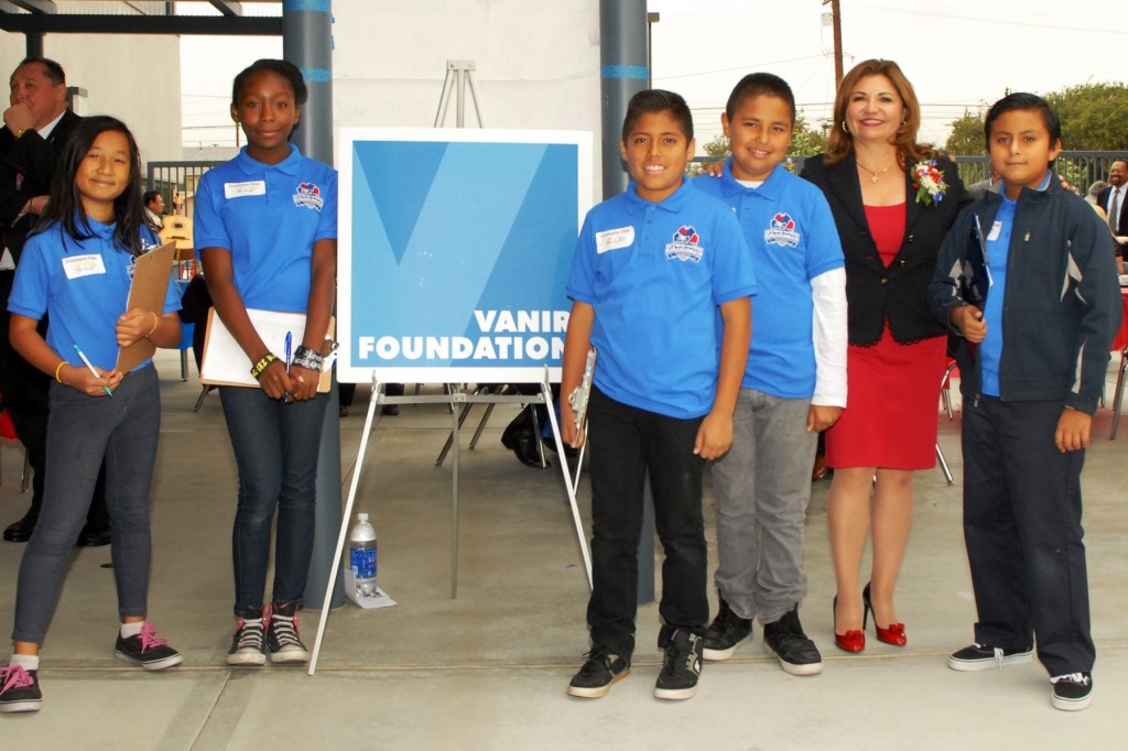 Ms. Dorene Dominguez with student tour guides from H. Frank Dominguez Elementary School