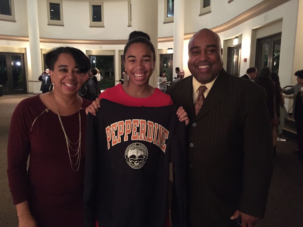 King High School senior Brooke Tolson with her parents Andamo and Gayla at the Posse Foundation awards event.