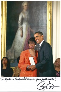 Myrtle Faye Rumph with President Barack Obama at the Presidential Citizens Medal awards ceremony at the White House in 2010.