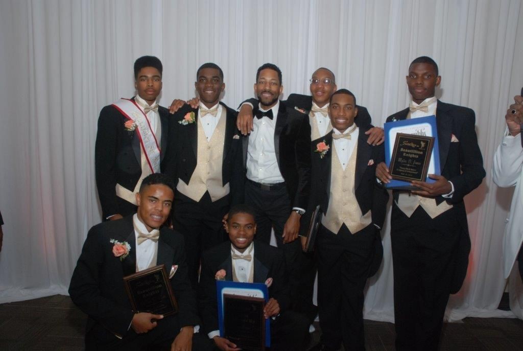 Back Row Left to Right: Sir Knight 2015 Mr. Khari Bush, Brandon Watts , Dr. Wil Greer (Keynote Speaker), Anthony Montgomery, Arlington Rogers III (2nd), Myles Jones Front Row Left to Right: DeVon Clay and Sir Davis (1st) 