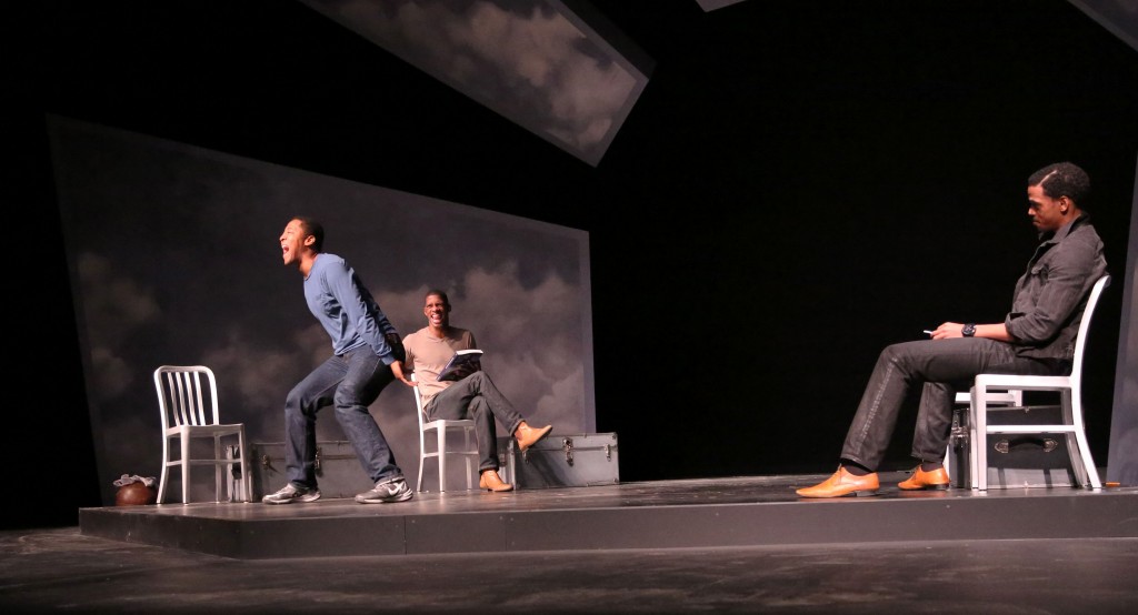(L-R) Terrell Wheeler, Damian Thompson and Brooks Brantly rehearse a scene in “FLY.”