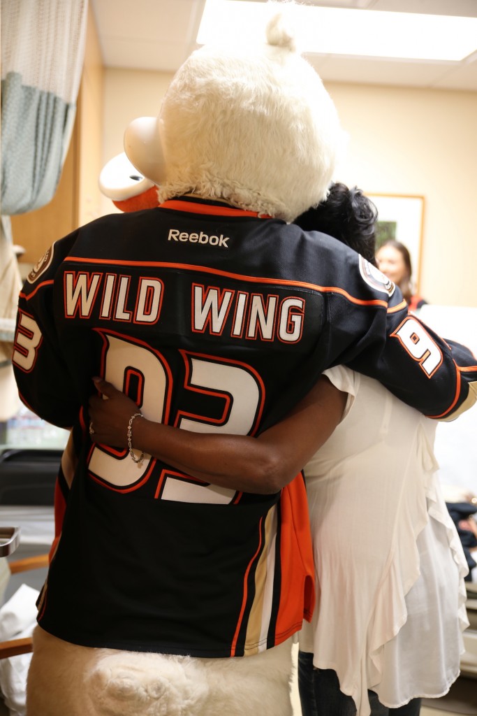 Anaheim Ducks Mascot, Wild Wing, met with patients and offered some healing encouragement during a visit to Loma Linda University Cancer Center on Thursday, June 29. 